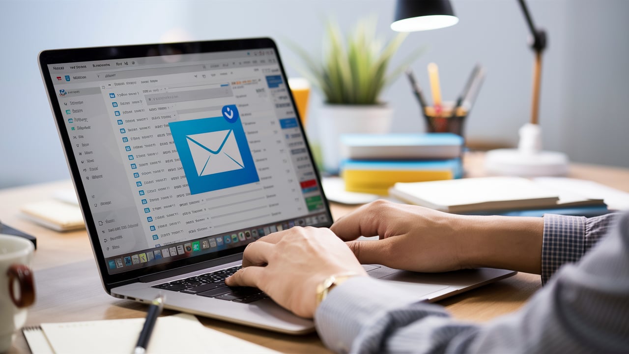 Persona revisando su bandeja de entrada de correo corporativo en una laptop